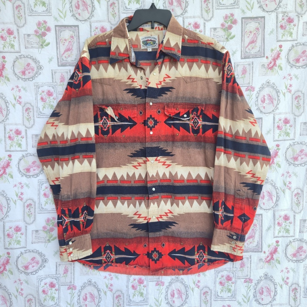 Cumberland Outfitters Men's L Western Shirt Aztec Southwestern Cowboy Peral Snap